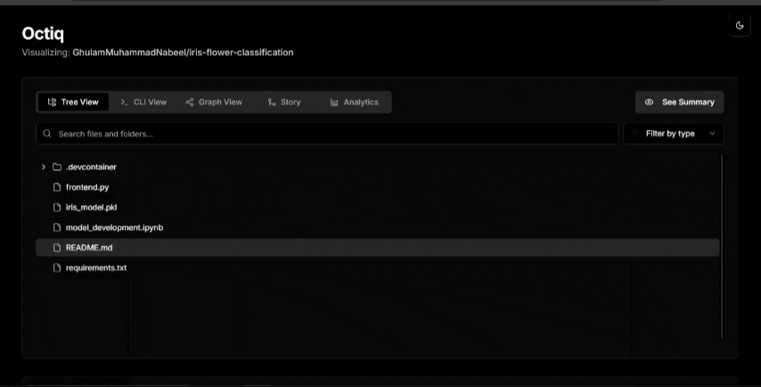 Animation of a chat interface for a repository